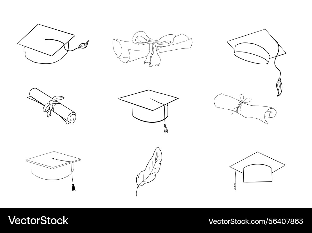 Graduation hat doodle line university cap Vector Image