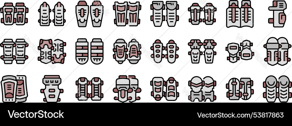 Set of knee pads icons showing different types Set of knee pads icons showing different types vector image