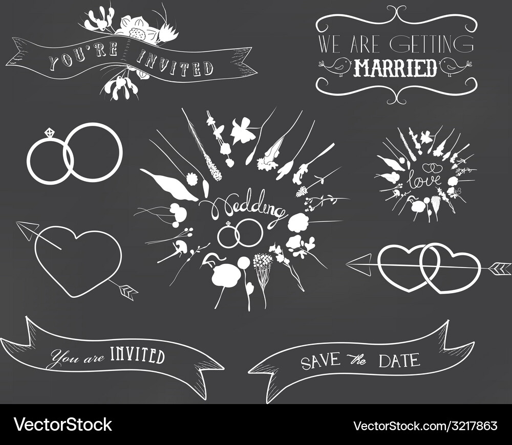 Vintage Chalkboard Wedding Floral Arrangement Vector Image