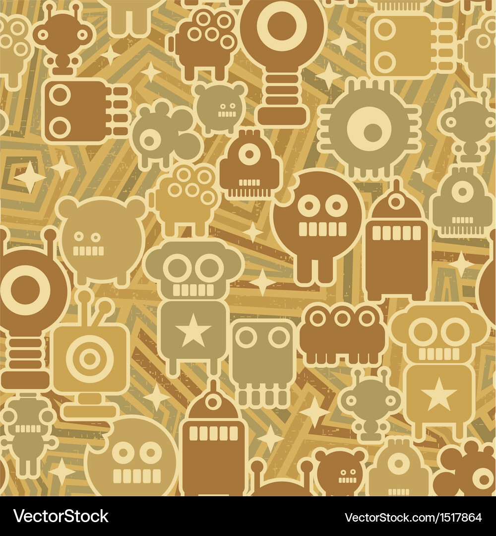 Retro seamless background with robots Vector Image