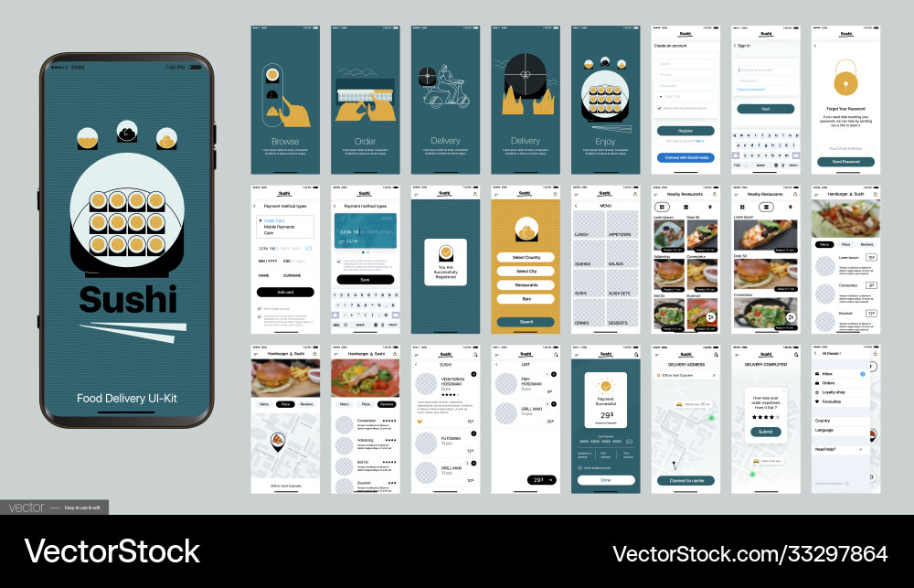 Sushi Ordering App UI vector image