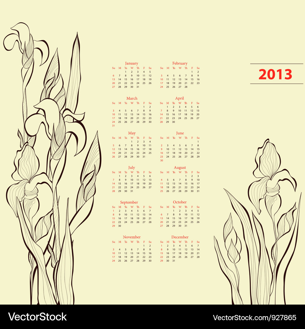 Iris Blumenkalender 2013 Vektorbild