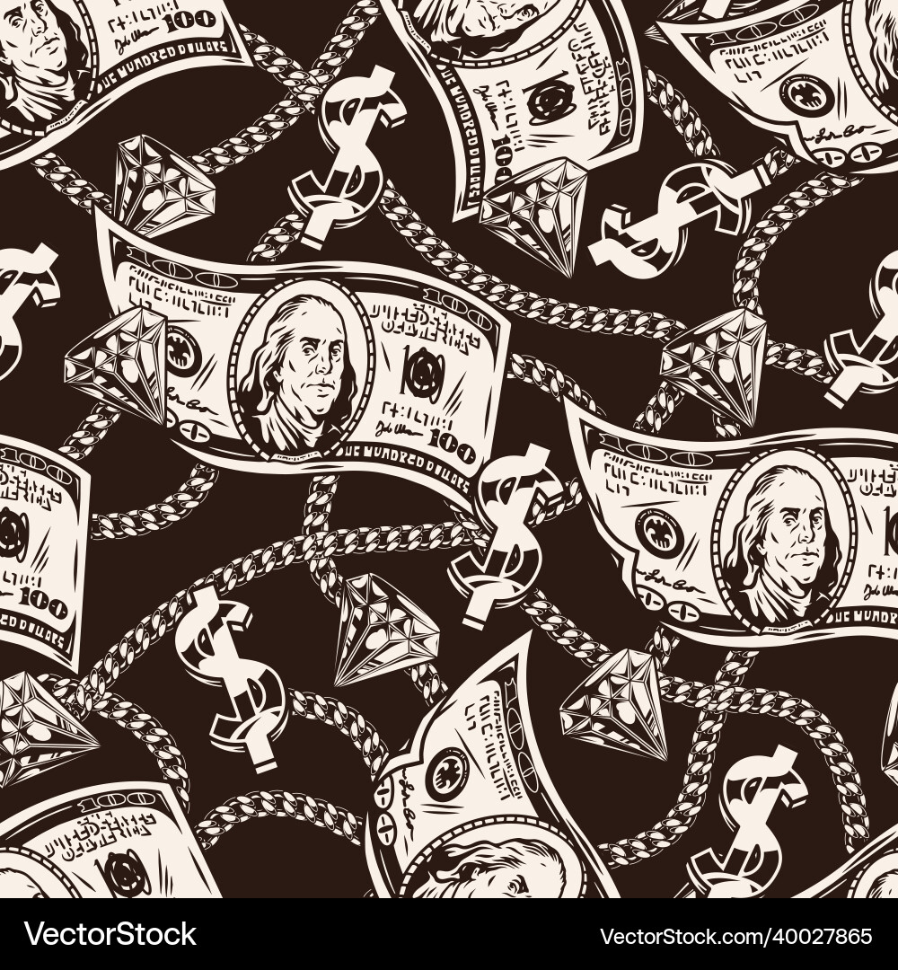 Money monochrome seamless pattern Money monochrome seamless pattern vector image