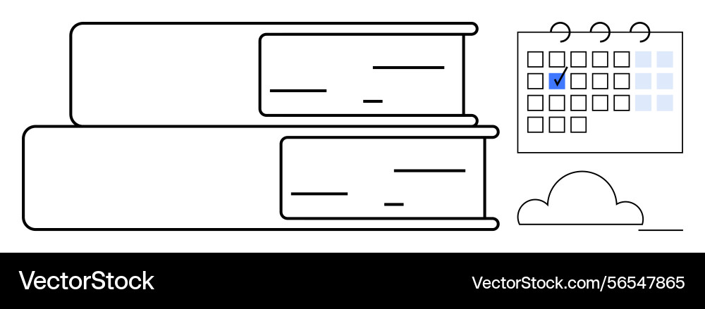 Stacked books with calendar highlighting a task Stacked books with calendar highlighting a task vector image