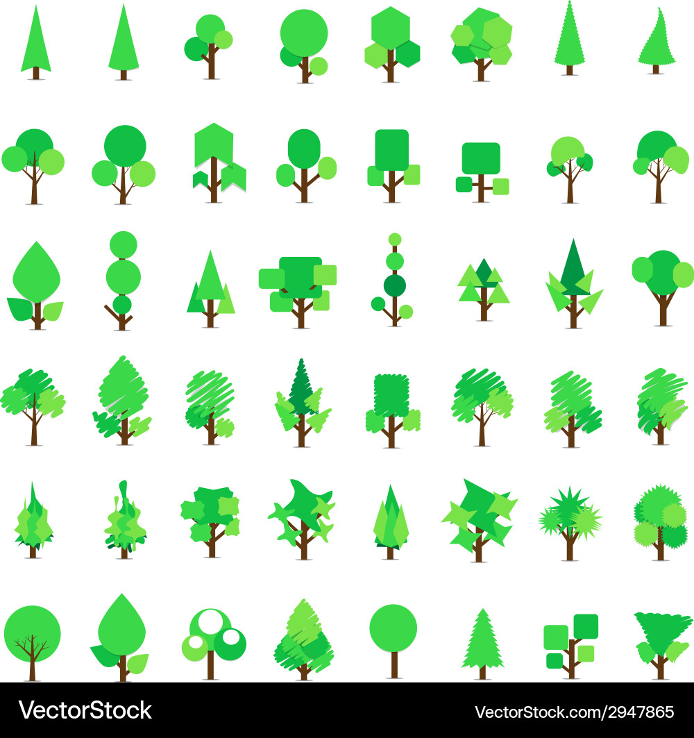 Tree Icon Set - Botanical Style Vector Image