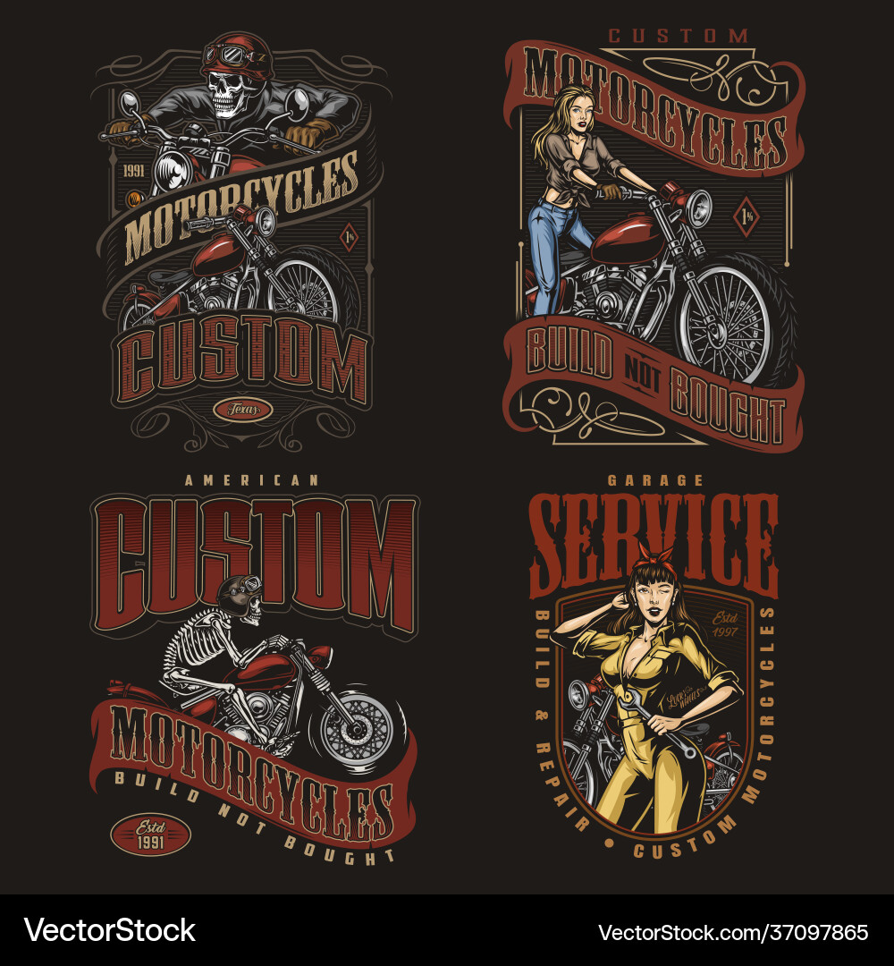 Vintage Motorcycle Prints - Biker Art vector image
