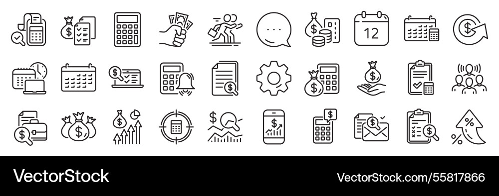 Accounting line icons set of calculation check Accounting line icons set of calculation check vector image