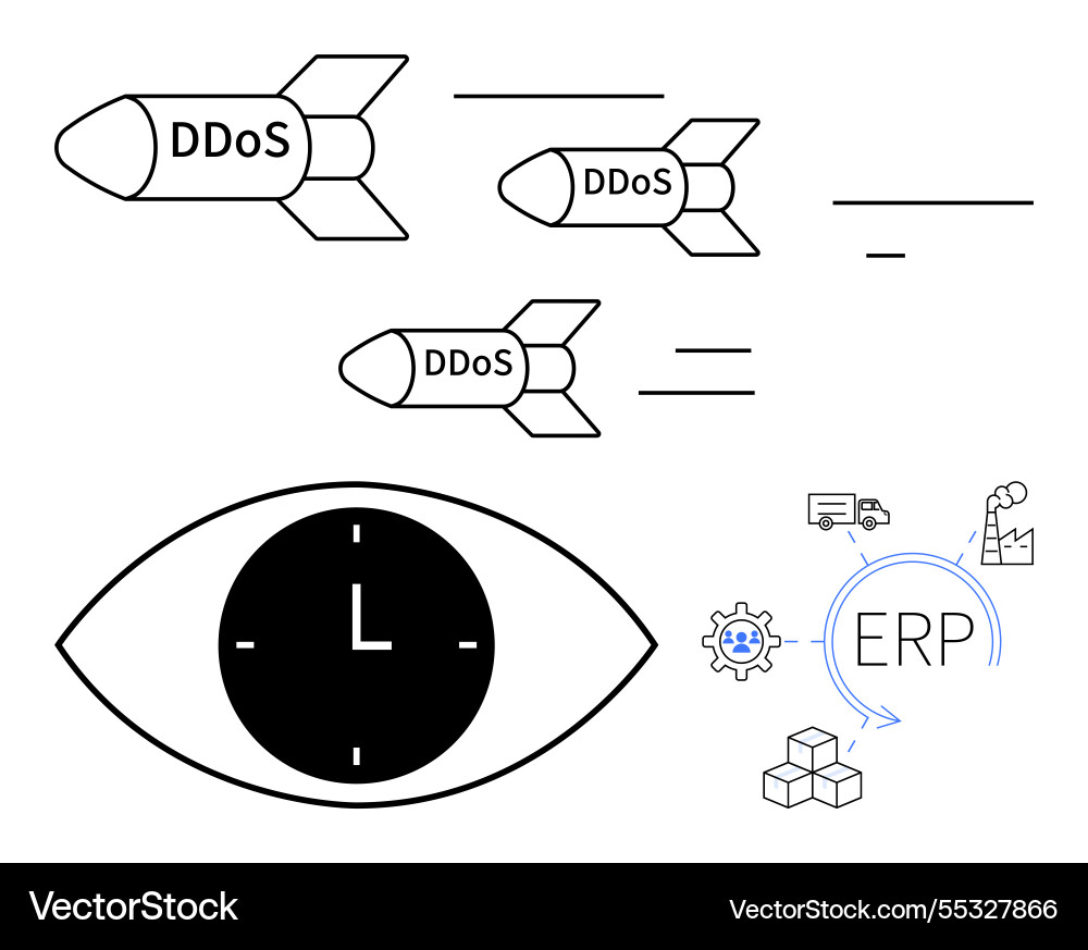 Cybersecurity attack concept with ddos missiles Vector Image