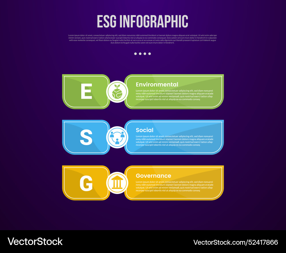 Esg infographic template with big sharp rectangle Esg infographic template with big sharp rectangle vector image