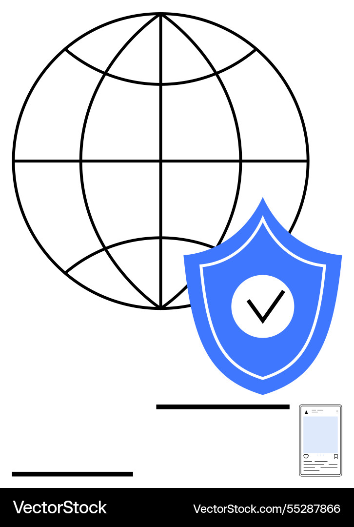 Global network security with shield checkmark Global network security with shield checkmark vector image