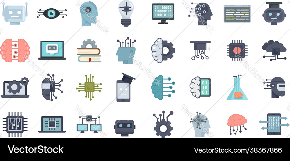 Machine learning icons set flat isolated Machine learning icons set flat isolated vector image