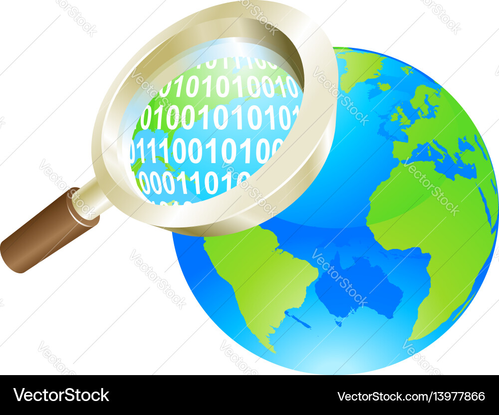 Magnifying glass binary data world globe concept Magnifying glass binary data world globe concept vector image