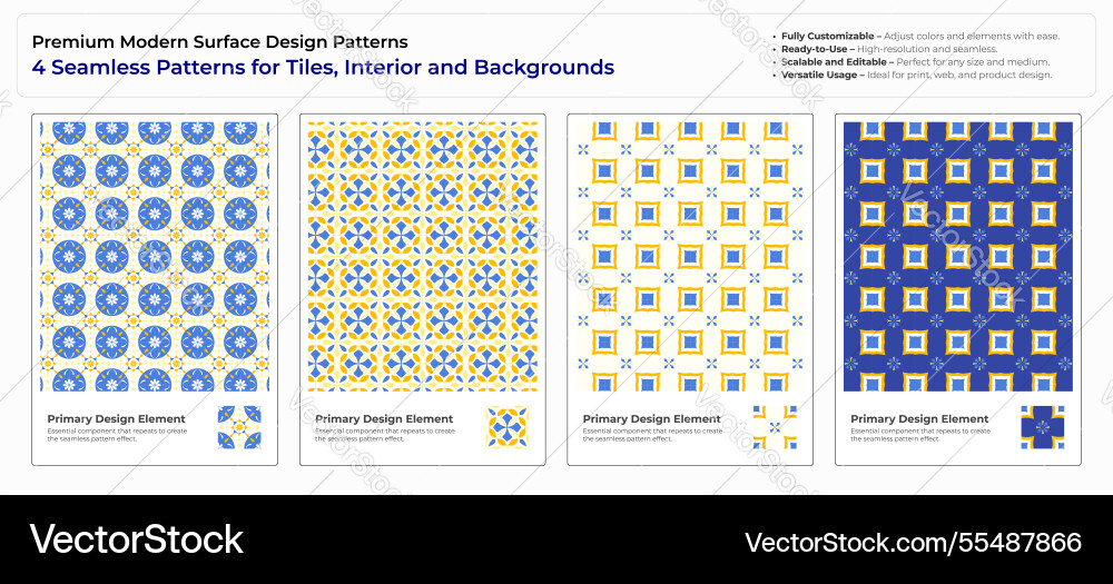Seamless tile surface patterns set geometric Vector Image
