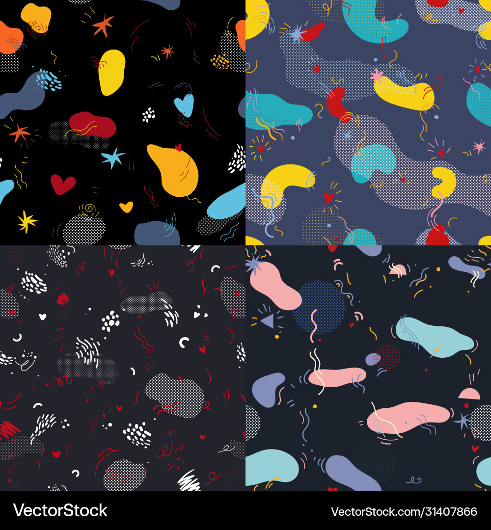 Set with color seamless pattern in memphis Set with color seamless pattern in memphis vector image