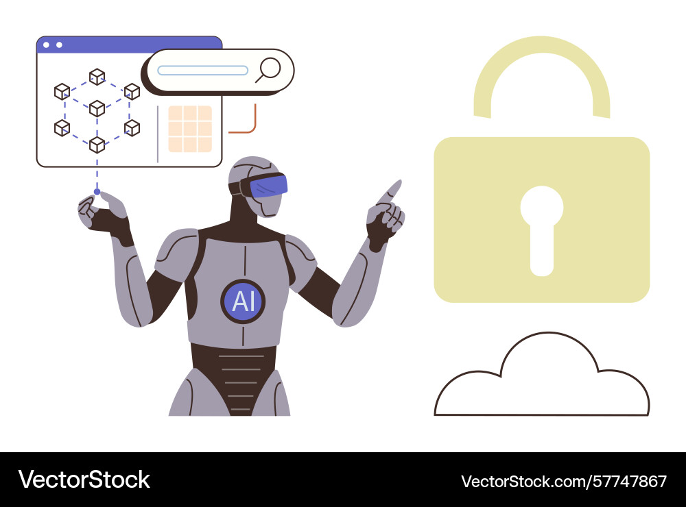 Ai robot discussing data security and encryption Ai robot discussing data security and encryption vector image