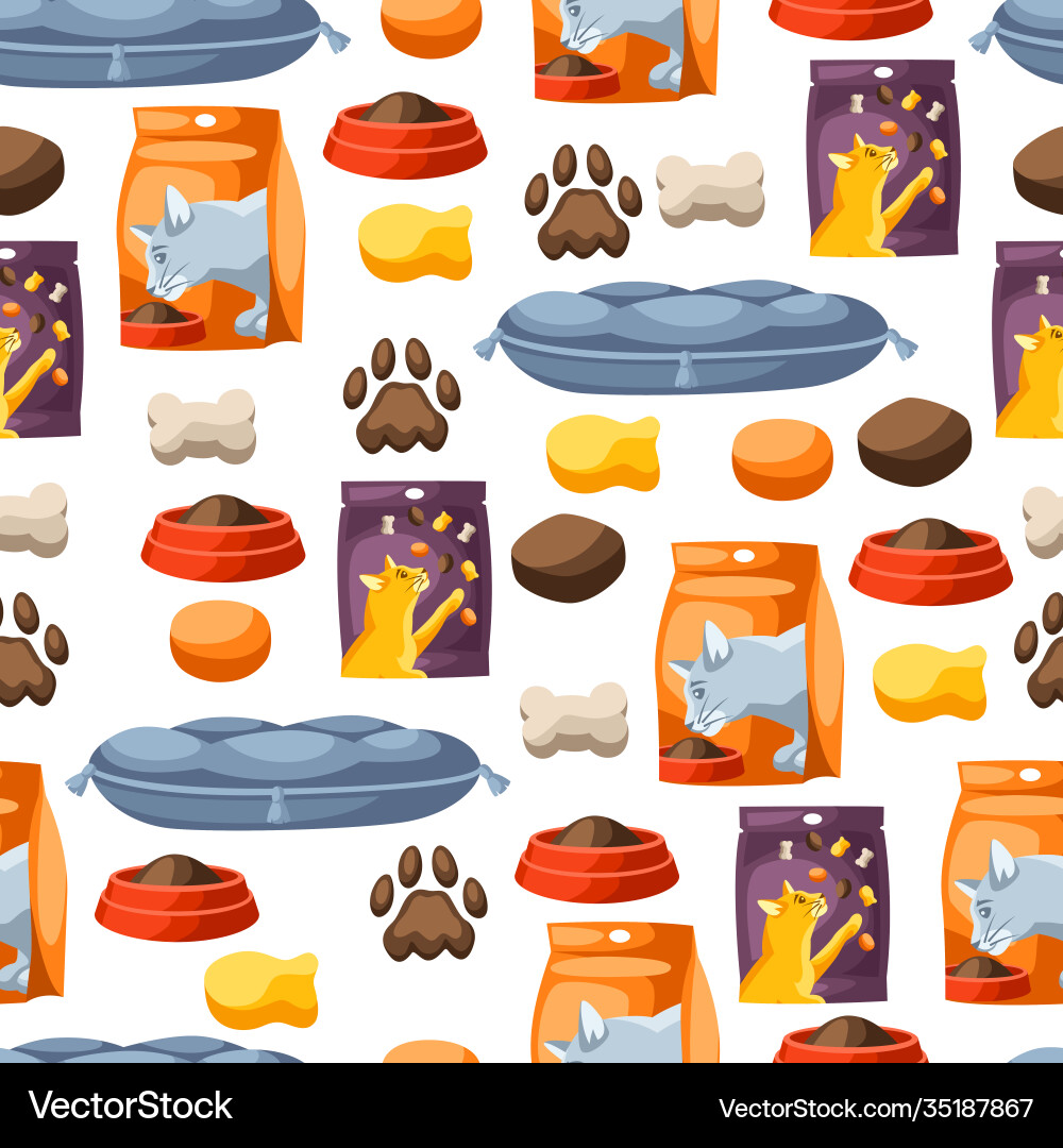 Seamless pattern with various cat items Seamless pattern with various cat items vector image