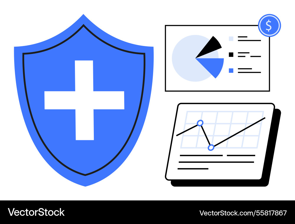 Shield with cross analytics charts and dollar Shield with cross analytics charts and dollar vector image