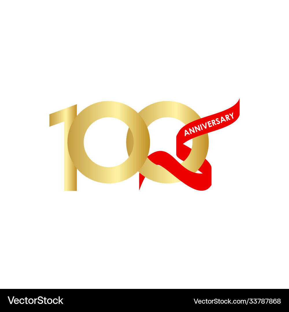 100 year anniversary gold red ribbon template 100 year anniversary gold red ribbon template vector image