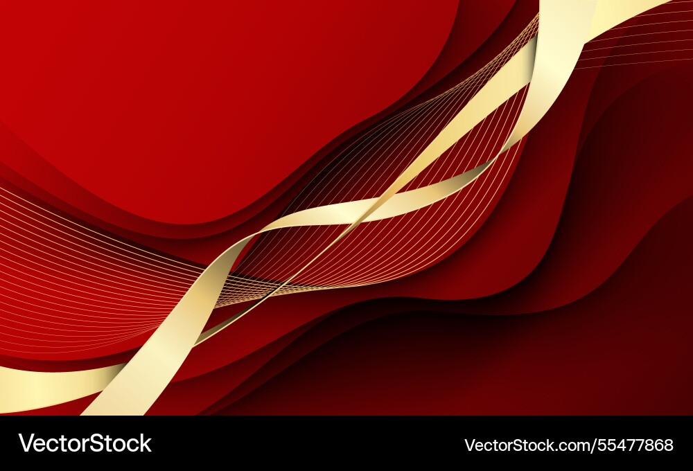 Abstract gold ribbon wave curve overlap on red Abstract gold ribbon wave curve overlap on red vector image