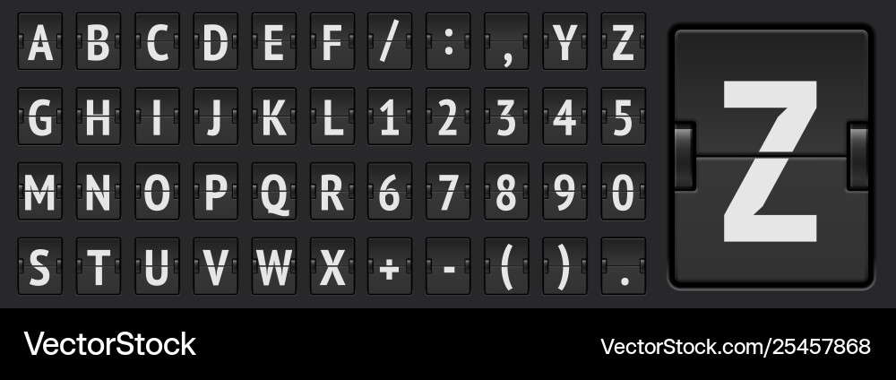 Black Scoreboard with Alphabet and Numbers vector image