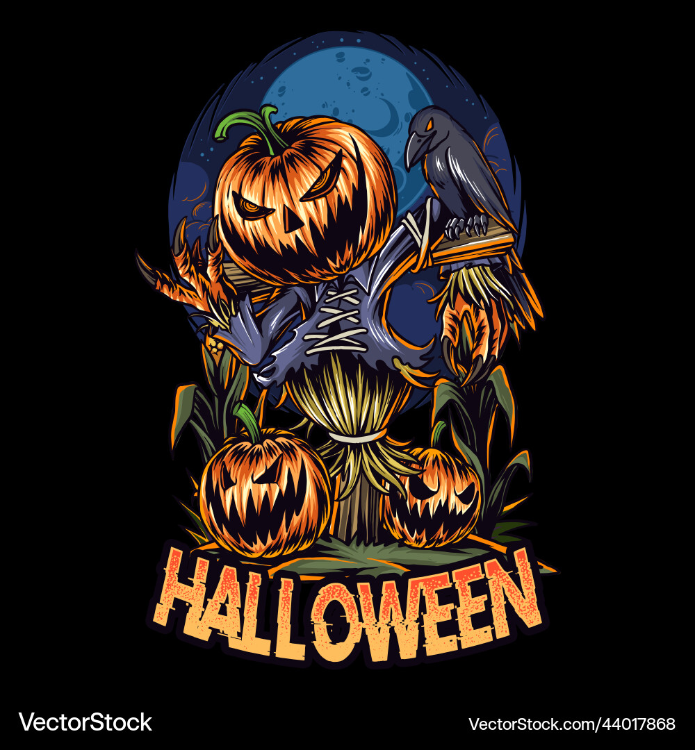 Dark Night Scarecrow Pumpkin Vector Image