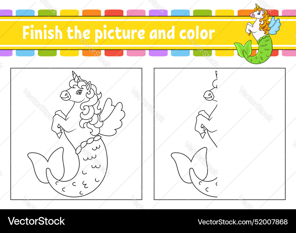 Finish the picture and color cartoon character Finish the picture and color cartoon character Vector Image
