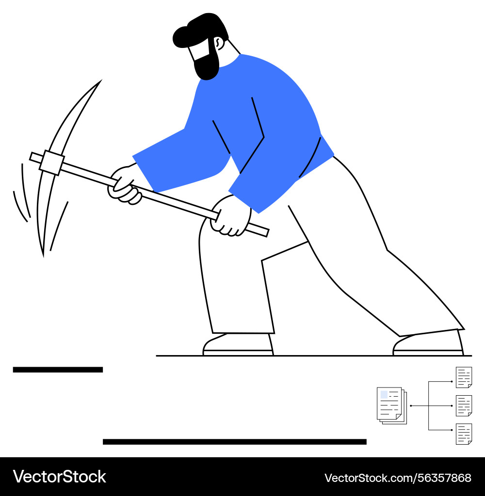 Man mining data with pickaxe conceptualizing vector image