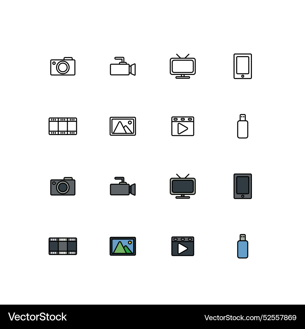 Camera video image device web and app icon set Camera video image device web and app icon set vector image
