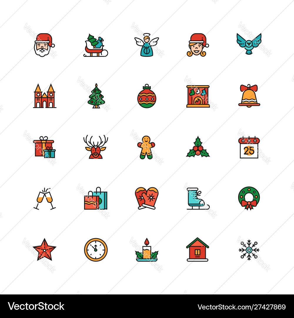 December holiday symbols colorful linear icons set December holiday symbols colorful linear icons set vector image