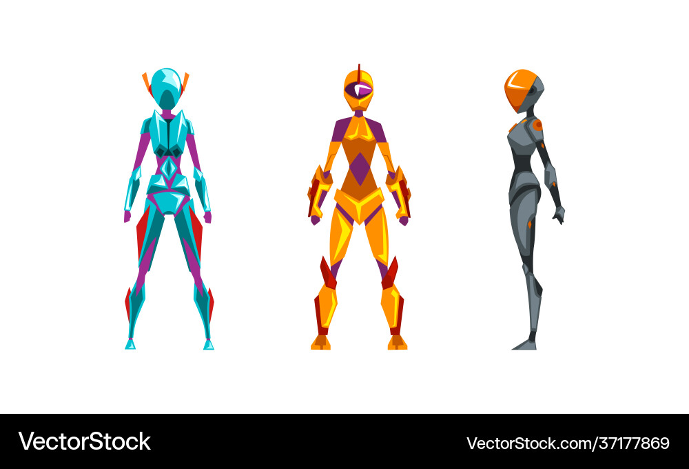 Female robots set side front and back view Female robots set side front and back view vector image