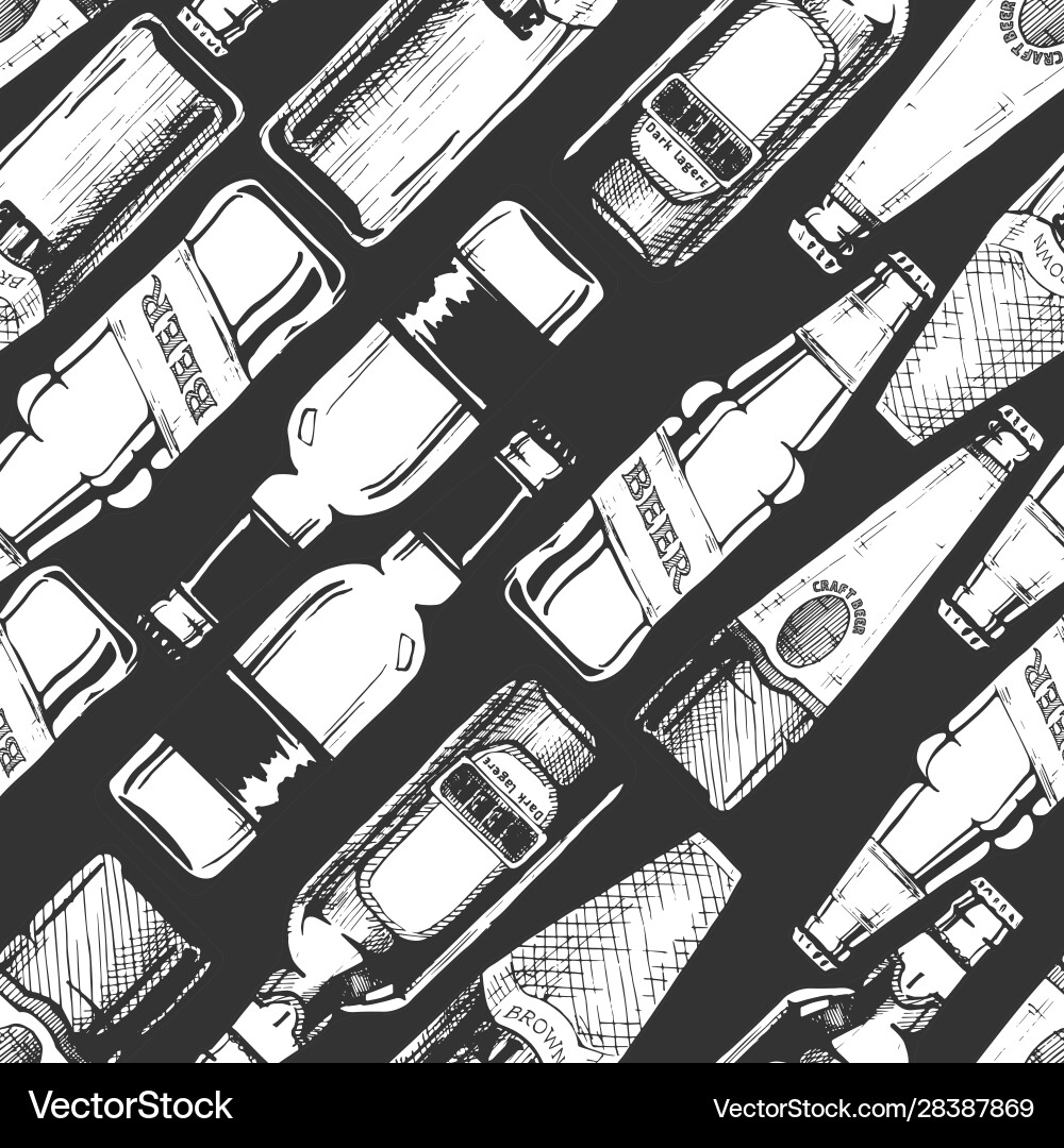 Seamless pattern with different beer bottles Vector Image