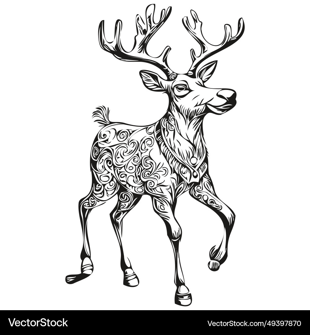 Hand gezeichnete Weihnachten Rentdeer Hirsch Skizze Vintage Hand gezeichnete Weihnachten Rentdeer Hirsch Skizze Vintage vektorbild