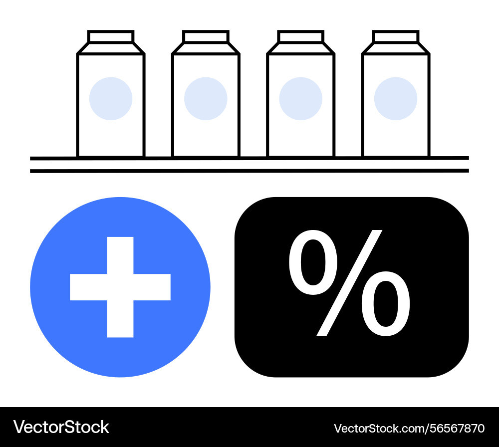 Milk cartons on a shelf with symbols for addition Milk cartons on a shelf with symbols for addition vector image