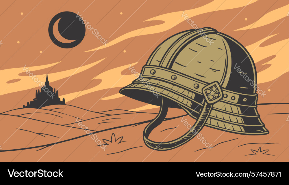 Ancient helmet with celestial elements Vector Image