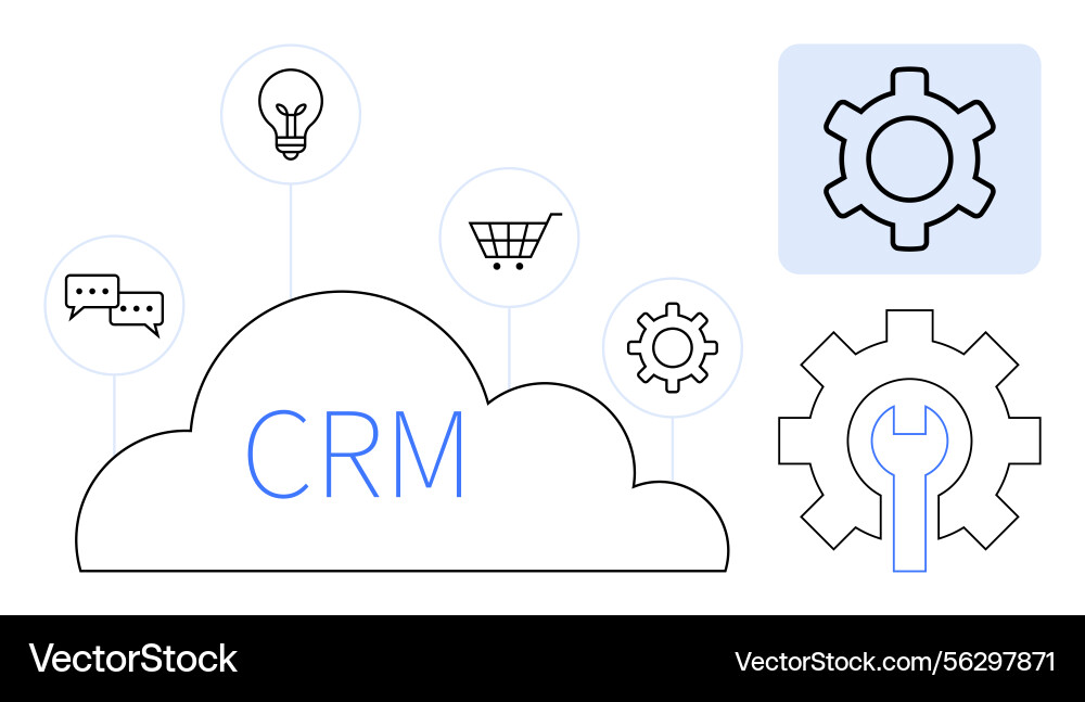 Cloud-based crm system with iconography Vector Image