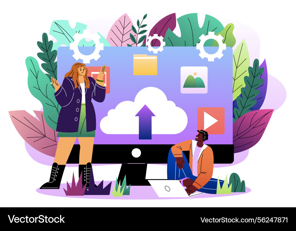 Cloud storage data upload concept scene Cloud storage data upload concept scene vector image