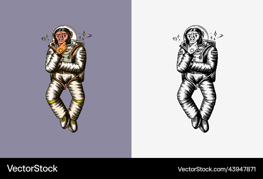 Monkey Astronaut pensive nachdenkliche Pose Monkey Astronaut pensive nachdenkliche Pose vektorbild