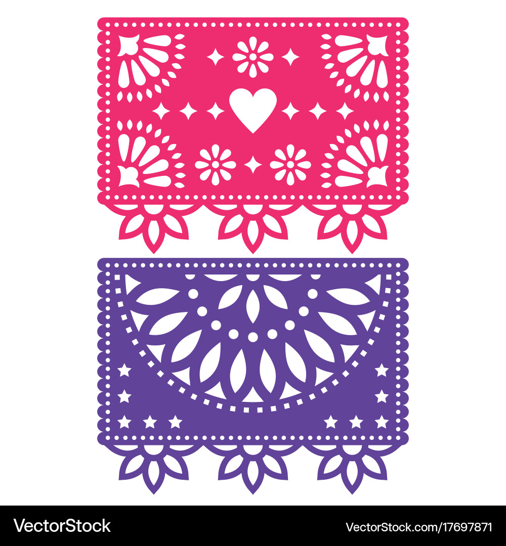 Papel picado template design set mexican vector image