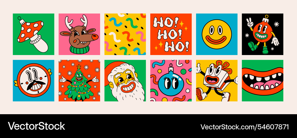 Retro style christmas mini cards or stickers Retro style christmas mini cards or stickers vector image