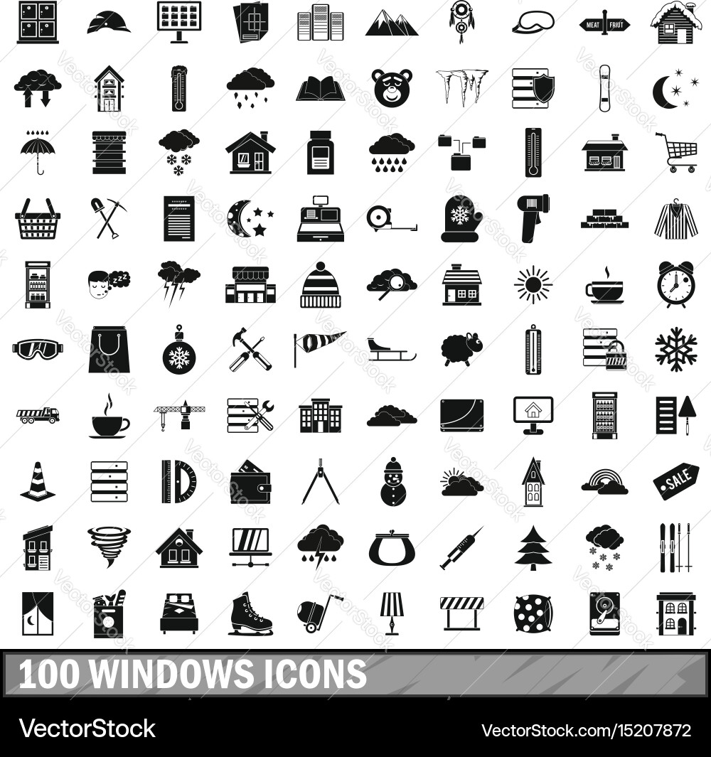 100 windows icons set simple style vector image