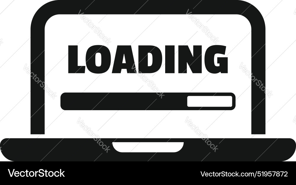 Black laptop showing loading bar on screen icon Black laptop showing loading bar on screen icon vector image