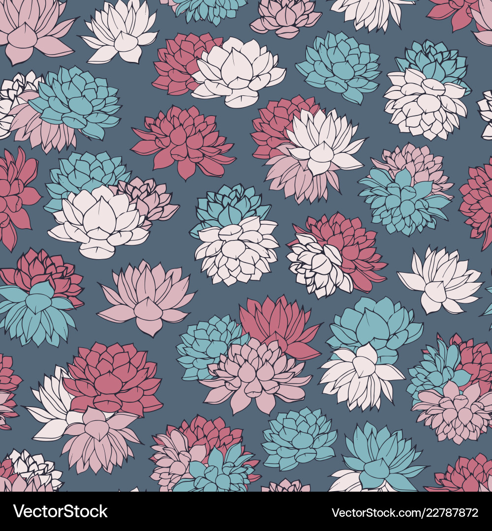 Colorful hand drawn water lilies seamless pattern Colorful hand drawn water lilies seamless pattern vector image