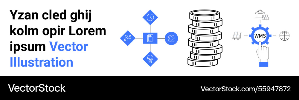 Data flow diagram with coin stack and warehouse Data flow diagram with coin stack and warehouse vector image