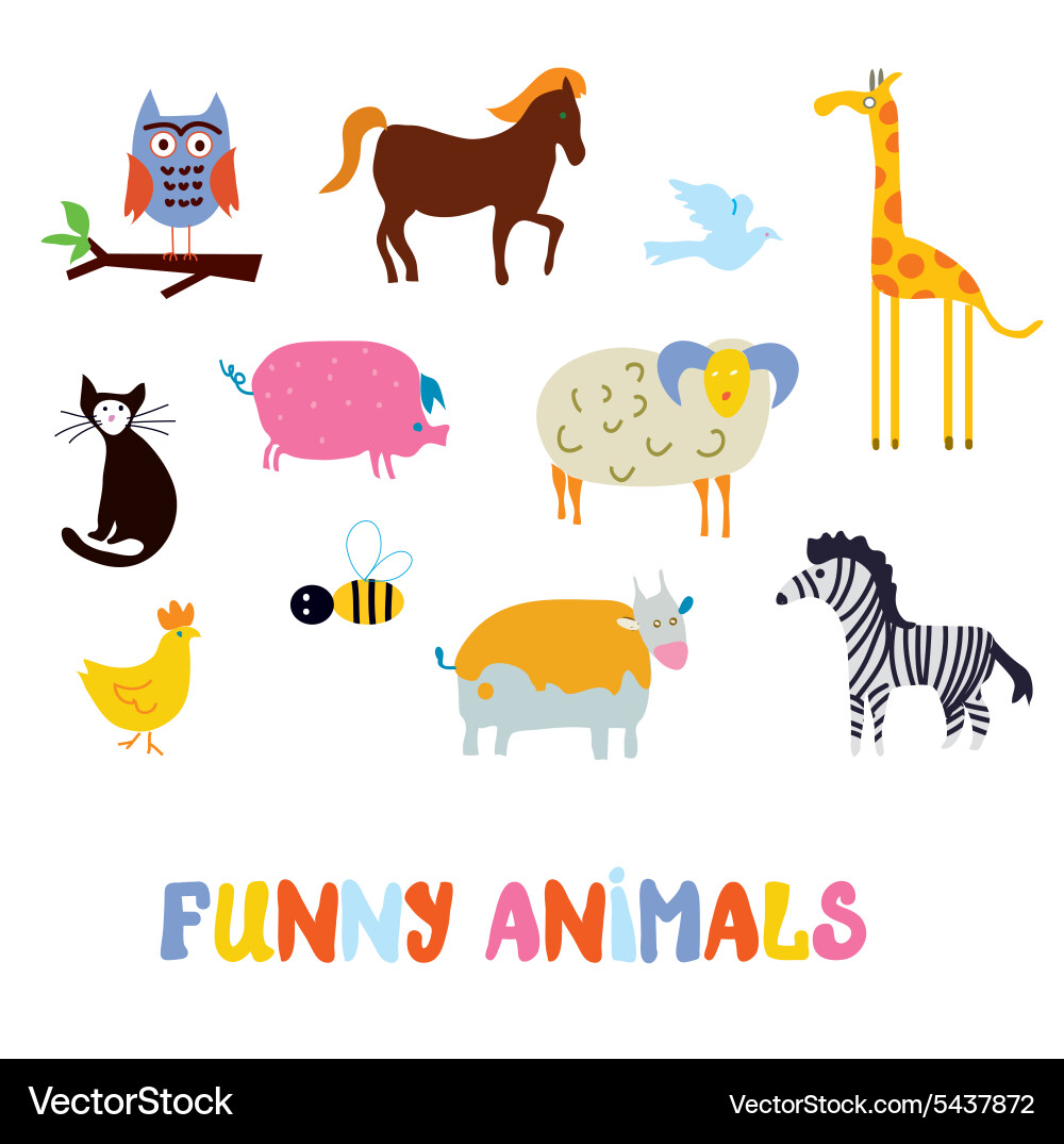 Funny animals set - simple design Vector Image