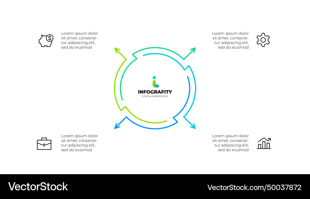 Outline abstract diagram divided into 4 elements vector image