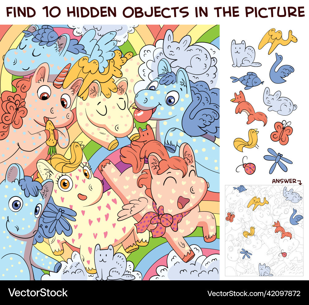 Pony Hidden Objects Puzzle vector image