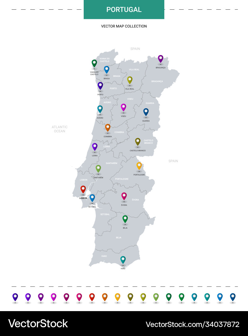Portugal Karte mit Standortzeigermarken Portugal Karte mit Standortzeigermarken vektorbild