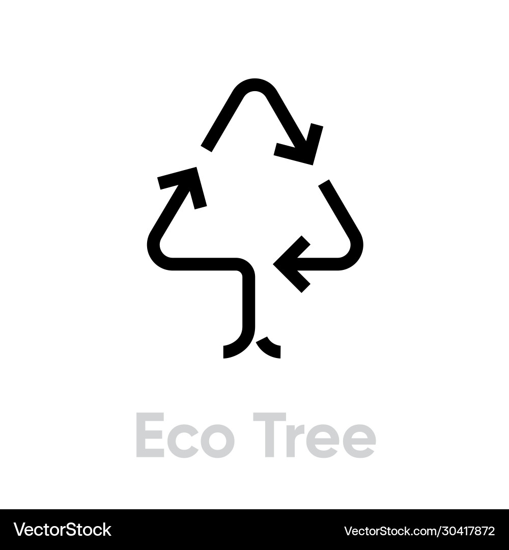 Recycle Tree Icon - Editable Line Art Vector Image