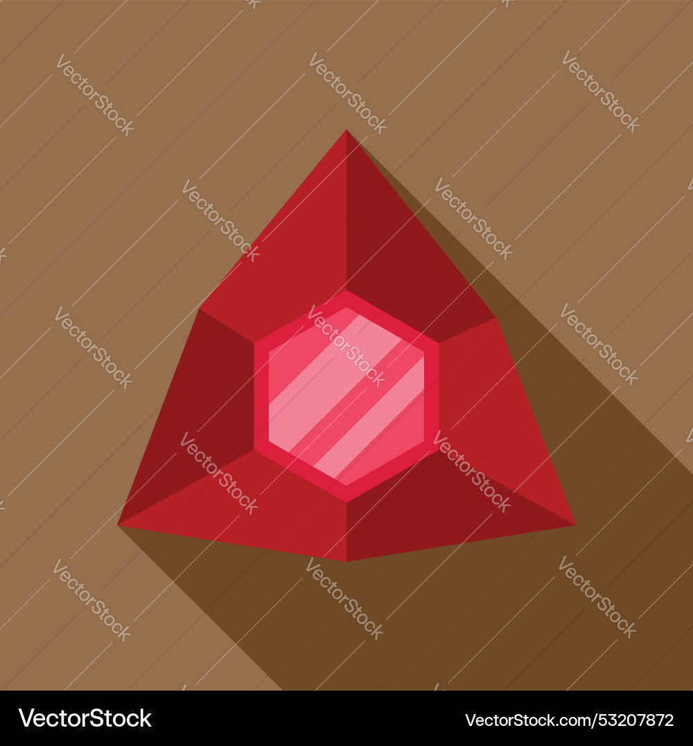 Red triangular gemstone casting long shadow Vector Image
