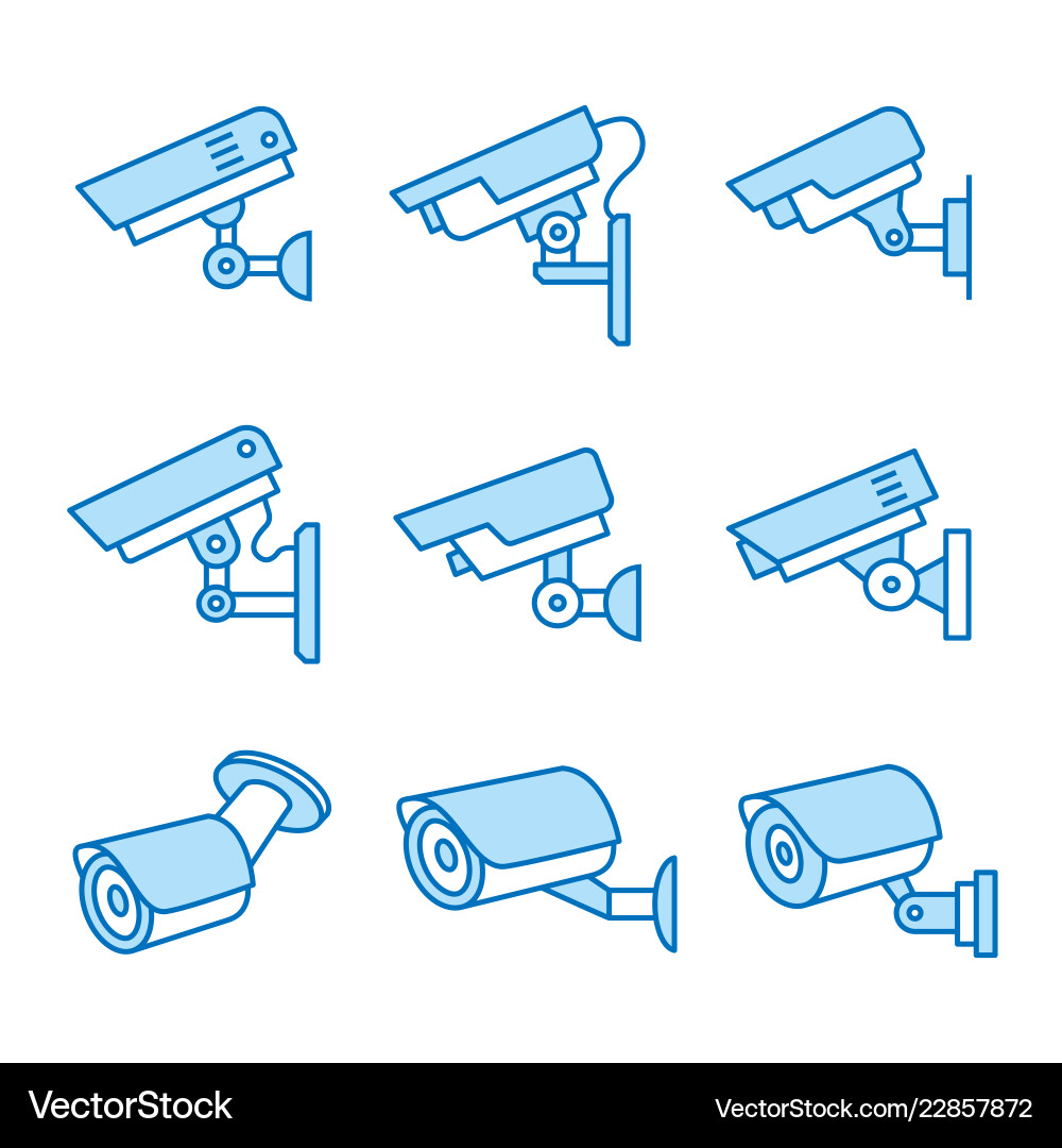 Security camera flat line icon set Security camera flat line icon set vector image